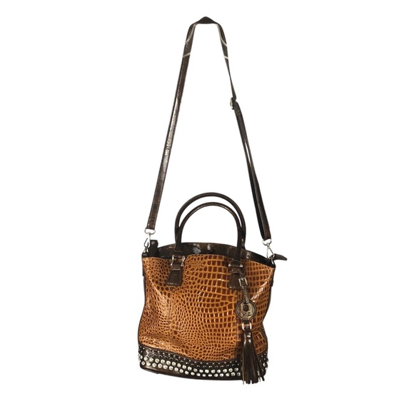 Women's Madi Claire Three-Toned Brown Crocodile Embossed Genuine Leather Bag. - Picture 4 of 16